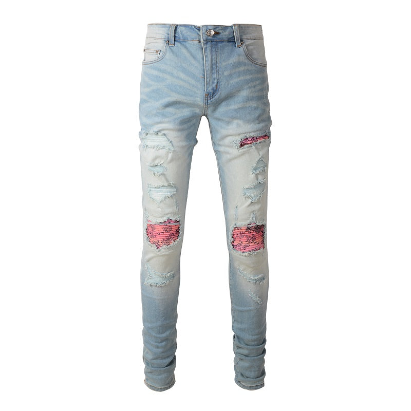 PINK BANDANA DENIM- LIGHT BLUE