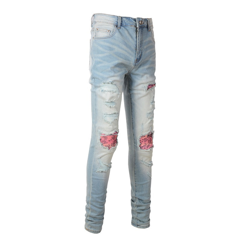 PINK BANDANA DENIM- LIGHT BLUE