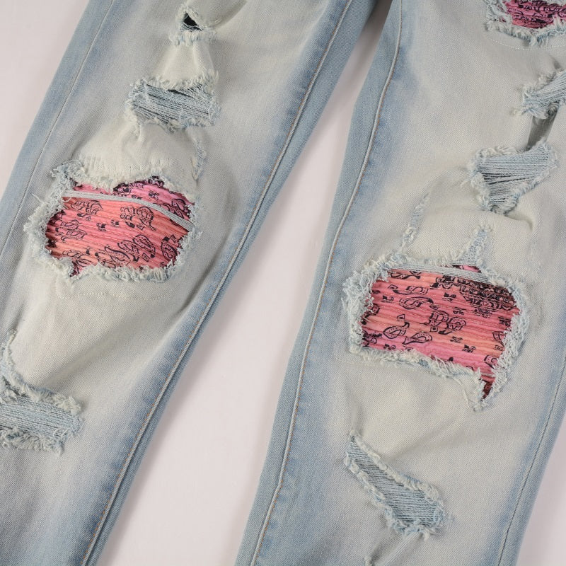 PINK BANDANA DENIM- LIGHT BLUE